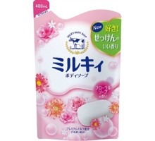 Молочное увлажняющее жидкое мыло для тела Cow Milky Body Soap c цветочным ароматом, сменная упаковка, 400 мл