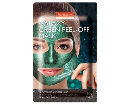 Маска-пилинг для лица Purederm Galaxy Green Peel-Off Mask зеленая, успокаивающая, 10 г