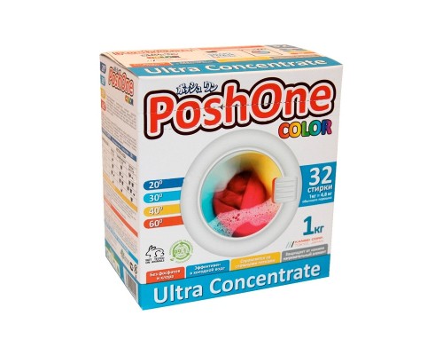 Концентрированный стиральный порошок Posh One с кислородным отбеливателем для цветного белья, 1000 г