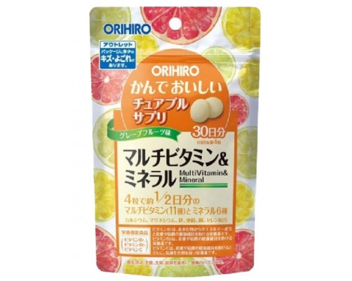 Orihiro Мультивитамины и минералы со вкусом тропических фруктов, 120 шт