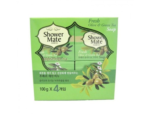 Мыло косметическое KeraSys Shower Mate Refresh Olive & Green Tea Soap Оливки и зеленый чай, 4 шт по 100 г