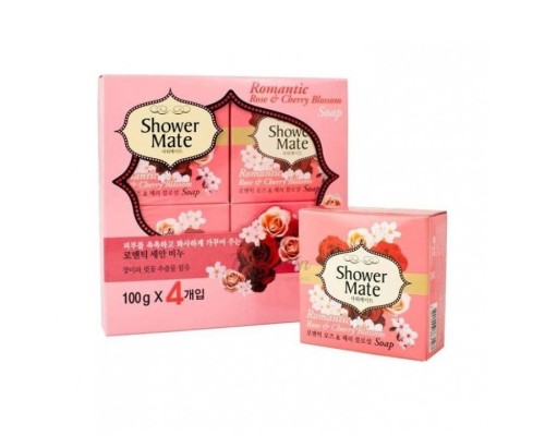 Мыло косметическое KeraSys Shower Mate Refresh Rose & Cherry Blossom Soap Роза и вишневый цвет, 4 шт по 100 г