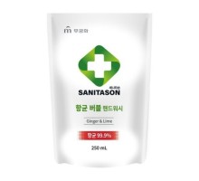LION Мыло-пенка для рук "Sanitason" с антибактериальным эффектом и растительными экстрактами (аромат имбиря и лайма) 250 мл, мягкая упаковка