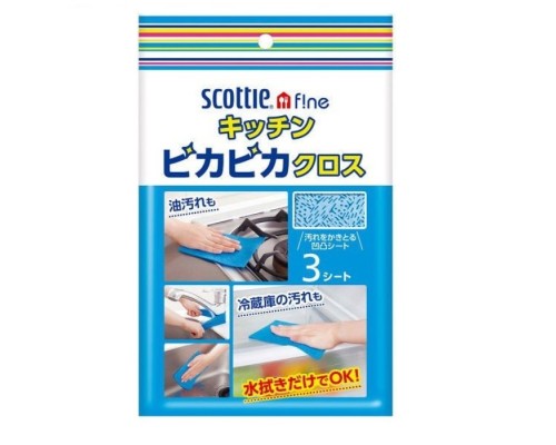 LION Очищающая салфетка для мытья и полировки кухонных поверхностей и раковин Crecia Scottie f!ne Kitchen Cloth (335 х 220 мм) 3 штуки