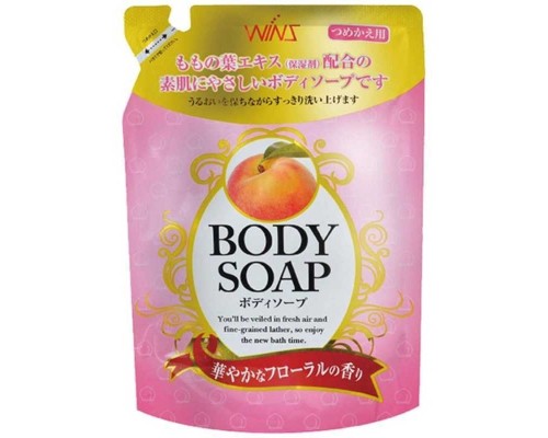 Крем-мыло для тела Nihon Wins Body Soap Peach с экстрактом листьев персика и богатым ароматом, сменная упаковка, 400 мл