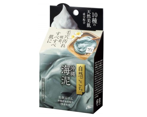 LION Очищающее мыло для лица с морским илом, гиалуроновой кислотой, коллагеном и церамидами «Okinawa sea silt» (с мочалкой) / кусок 80 г
