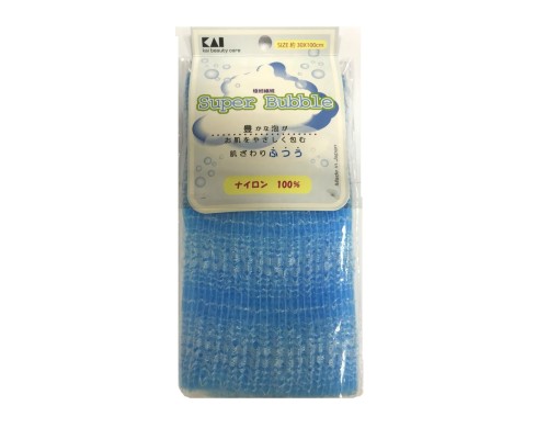 Мочалка для тела KAI Supper Bubble с объемным плетением, средней жесткости, голубая, 1 шт