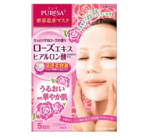 LION Косметическая маска "Puresa" для лица с экстрактом розы и гиалуроновой кислотой (глубоко увлажняющая) 5 шт*15 мл