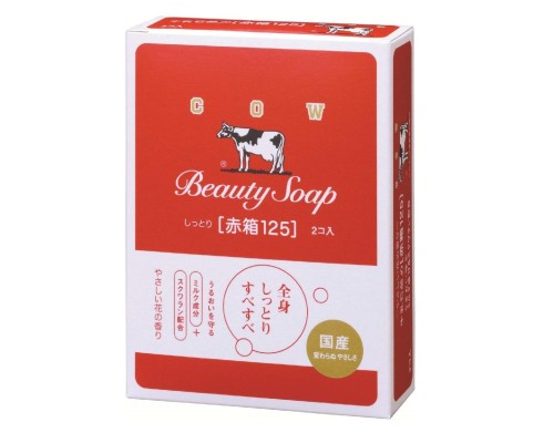 LION Молочное увлажняющее туалетное мыло с пудровым ароматом роз «Beauty Soap» красная упаковка (кусок 125 г) × 2 шт
