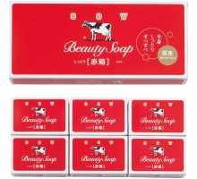 LION Молочное косметическое увлажняющее мыло "Beauty Soap" красная упаковка 6 шт × 100 гр