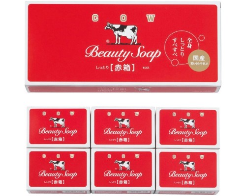 LION Молочное косметическое увлажняющее мыло "Beauty Soap" красная упаковка 6 шт × 100 гр