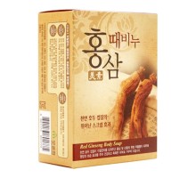 LION Целебное омолаживающее и отшелушивающее мыло для тела c женьшенем и скорлупой грецкого ореха "Red Ginseng Body Soap" 100 г