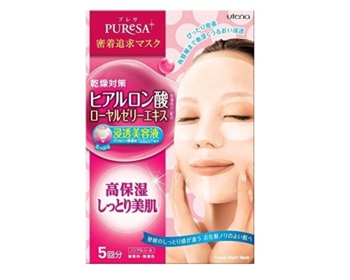 LION Косметическая маска "Puresa" для лица с гиалуроновой кислотой и маточным молочком (увлажняющая) 5 шт*15 мл