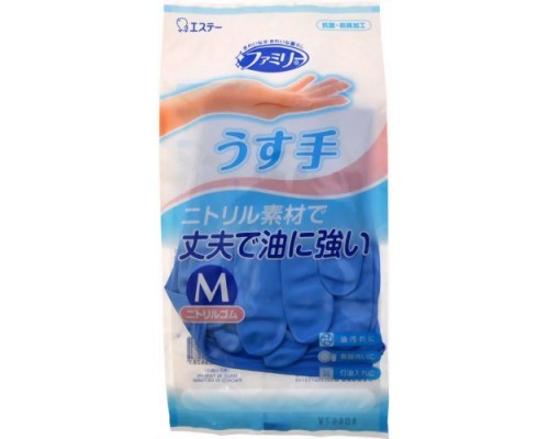 LION Резиновые перчатки “Family” (тонкие, без внутреннего покрытия) синие РАЗМЕР M, 1 пара