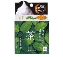 LION Очищающее мыло для лица + мочалка с экстрактом зеленого чая "Ochya" 1 шт × 80 гр