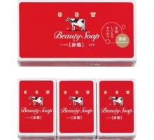 LION Молочное косметическое увлажняющее мыло "Beauty Soap" красная упаковка 3 шт × 100 г