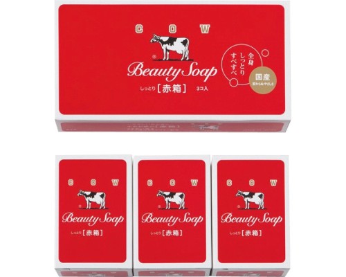 LION Молочное косметическое увлажняющее мыло "Beauty Soap" красная упаковка 3 шт × 100 г