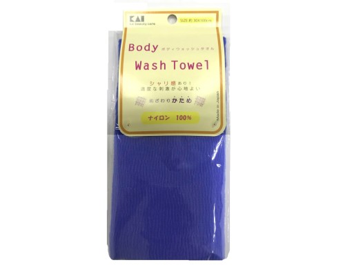Мочалка для тела KAI Body Wash Towel с плотным плетением, жесткая, ярко-синяя, 1 шт