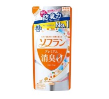 LION Кондиционер для белья "SOFLAN" (с длительной 3D-защитой от неприятного запаха "Premium Deodorizer Zero-Ø" - натуральный аромат цветочного мыла) 420 мл, мягкая упаковка