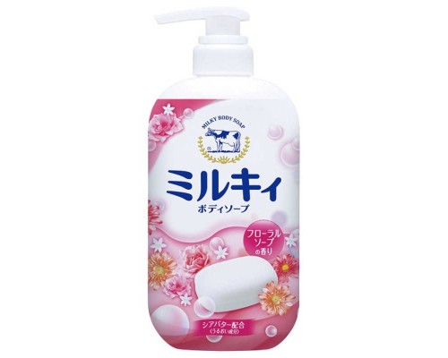 LION Молочное увлажняющее жидкое мыло для тела с цветочным ароматом "Milky Body Soap" дозатор 550 мл