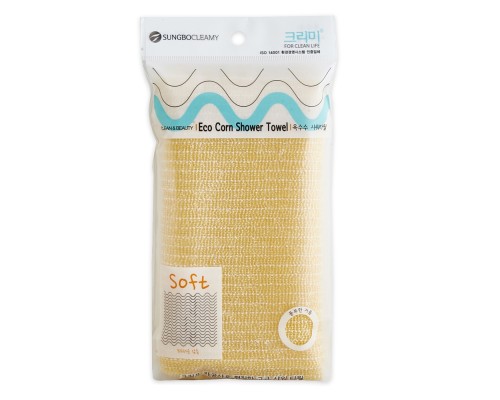 LION Мочалка для тела с плетением «Волна» и волокнами кукурузы "Eco Corn Shower Towel" (с жемчужным блеском, мягкая) размер 25 см х 100 см