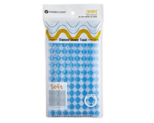 Мочалка для тела Sungbo Cleamy Diamond Shower Towel с плетением «Сетка» и полиэстеровыми нитями, жёсткая, 1 шт