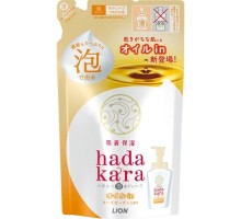 LION Бархатное экстра-увлажняющее мыло-ПЕНКА для тела с ароматом розового сада "Hadakara" 420 мл (мягкая упаковка)