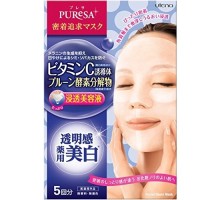 LION Косметическая маска "Puresa" для лица с витамином C (выравнивающая тон кожи) 5 шт*15 мл