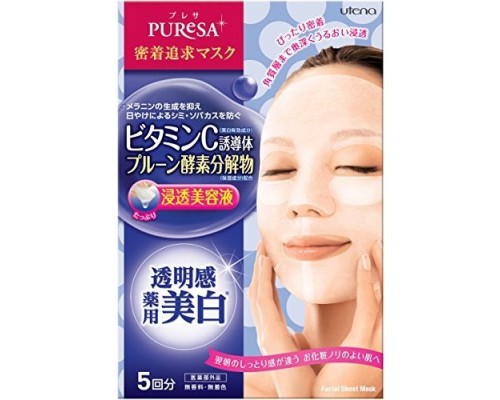 LION Косметическая маска "Puresa" для лица с витамином C (выравнивающая тон кожи) 5 шт*15 мл
