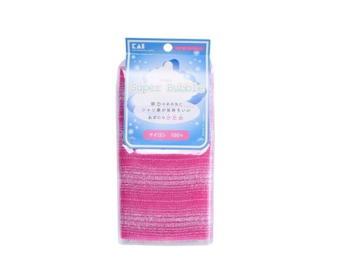 Мочалка для тела KAI Supper Bubble с объемным плетением, жесткая, ярко-розовая, 1 шт