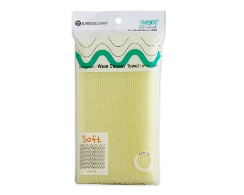 LION Мочалка для тела с плетением «Волна» однотонная "Wave Shower Towel" (мягкая) размер 28 см х 100 см