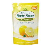 LION Крем-мыло для тела "Wins Body Soap grapefruit" с экстрактом грейпфрута и богатым ароматом (мягкая упаковка) 400 мл